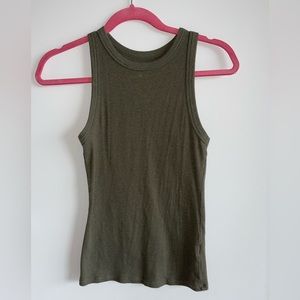 A New Day Green Slim Fit Ribbed High Neck Tank Top, Size Medium